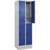 Doppelstock-Spind Classic PLUS 2 Abteile lichtgrau / enzianblau HxB 1950 x 600 mm mit Bodensockel Drehriegel.