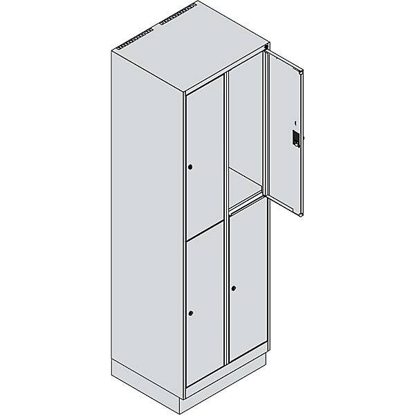 Doppelstock-Spind Classic PLUS 2 Abteile lichtgrau / enzianblau HxB 1950 x 600 mm mit Bodensockel Drehriegel.-1