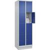 4er-Schließfachschrank Classic PLUS 2 Abteile lichtgrau / enzianblau B 600 mm 8 Fächer mit Bodensockel. C+P