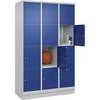 4er-Schließfachschrank Classic PLUS 3 Abteile lichtgrau / enzianblau B 1200 mm 12 Fächer mit Bodensockel. C+P