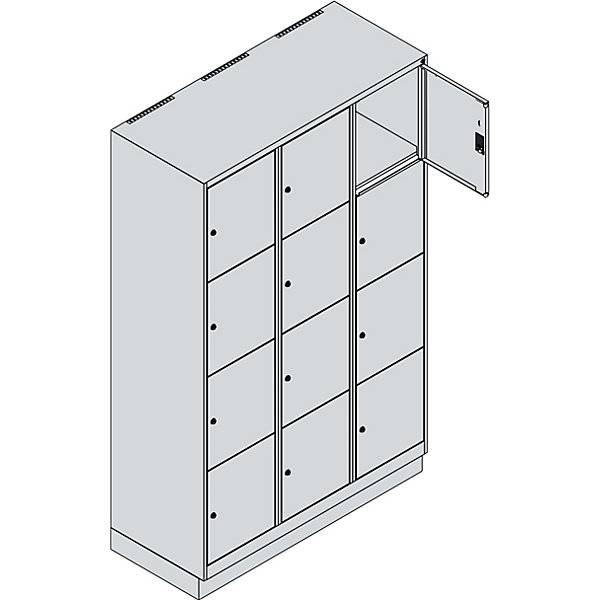 4er-Schließfachschrank Classic PLUS 3 Abteile lichtgrau / enzianblau B 1200 mm 12 Fächer mit Bodensockel. C+P-2