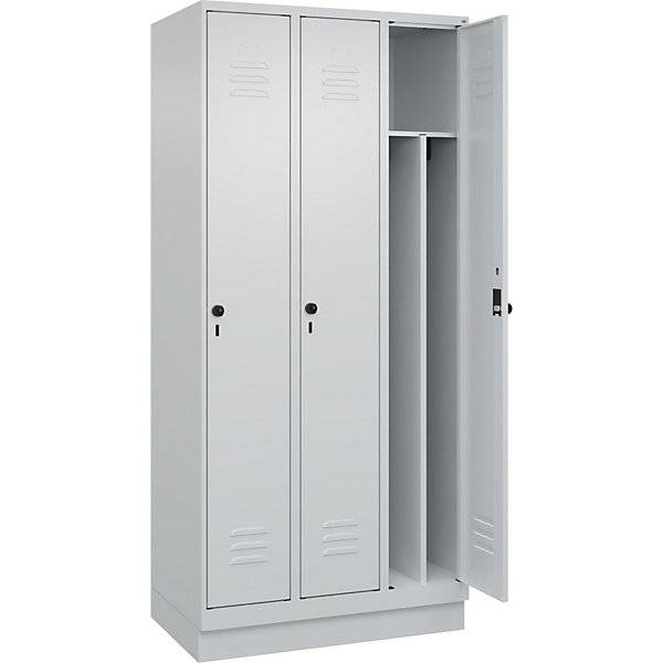 Schwarz-Weiß-Spind Classic PLUS schmal 3 Abteile verkürzte Trennwand mittig lichtgrau B 900 mm mit-0