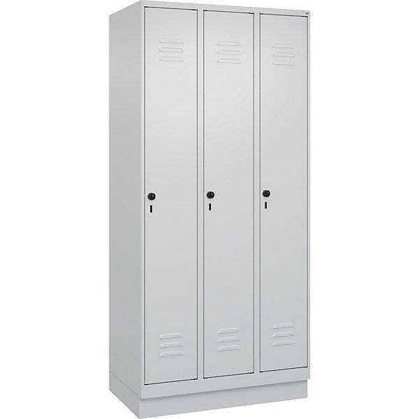 Schwarz-Weiß-Spind Classic PLUS schmal 3 Abteile verkürzte Trennwand mittig lichtgrau B 900 mm mit-1