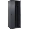 Schwarz-Weiß-Spind Classic PLUS schmal 2 Abteile verkürzte Trennwand mittig grau B 600 mm mit Bodengleitern
