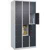 4er-Schließfachschrank Classic PLUS 3 Abteile lichtgrau / grau B 900 mm 12 Fächer mit Bodengleitern. C+P