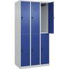 Doppelstock-Spind Classic PLUS 3 Abteile lichtgrau / enzianblau HxB 1850 x 900 mm mit Bodengleitern