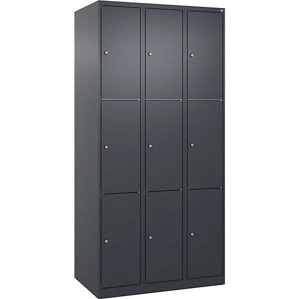 3er-Schließfachschrank Classic PLUS 3 Abteile grau B 900 mm 9 Fächer mit Bodengleitern. C+P Moebelsysteme |-3