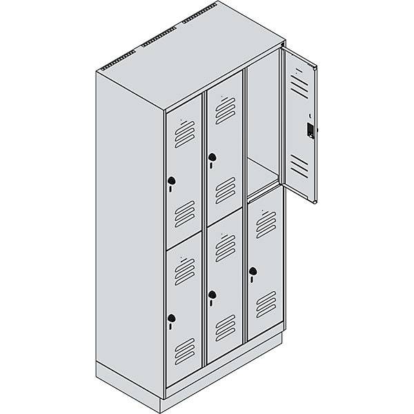 Doppelstock-Spind Classic PLUS 3 Abteile lichtgrau / enzianblau HxB 1950 x 900 mm mit Bodensockel Drehriegel.-1