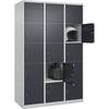 5er-Schließfachschrank Classic PLUS 3 Abteile lichtgrau / grau B 1200 mm 15 Fächer mit Bodengleitern. C+P