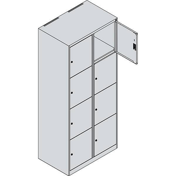 4er-Schließfachschrank Classic PLUS 2 Abteile lichtgrau B 800 mm 8 Fächer mit Bodengleitern. C+P-2