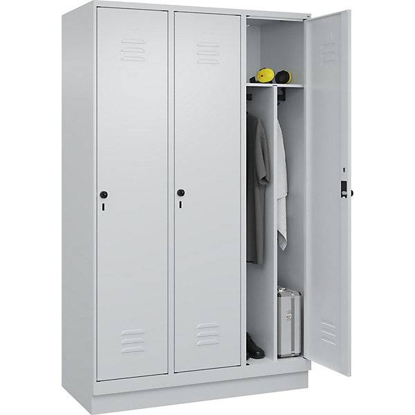 Schwarz-Weiß-Spind Classic PLUS schmal 3 Abteile verkürzte Trennwand mittig lichtgrau B 1200 mm mit