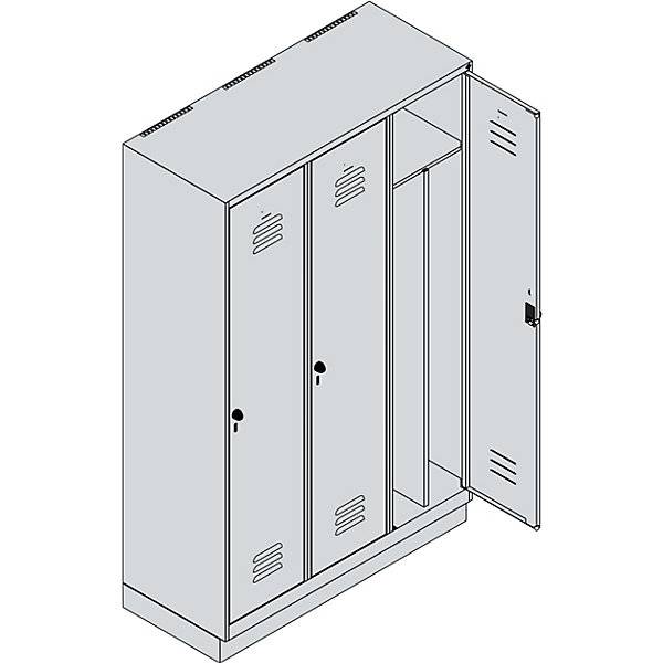 Schwarz-Weiß-Spind Classic PLUS schmal 3 Abteile verkürzte Trennwand mittig lichtgrau B 1200 mm mit-1
