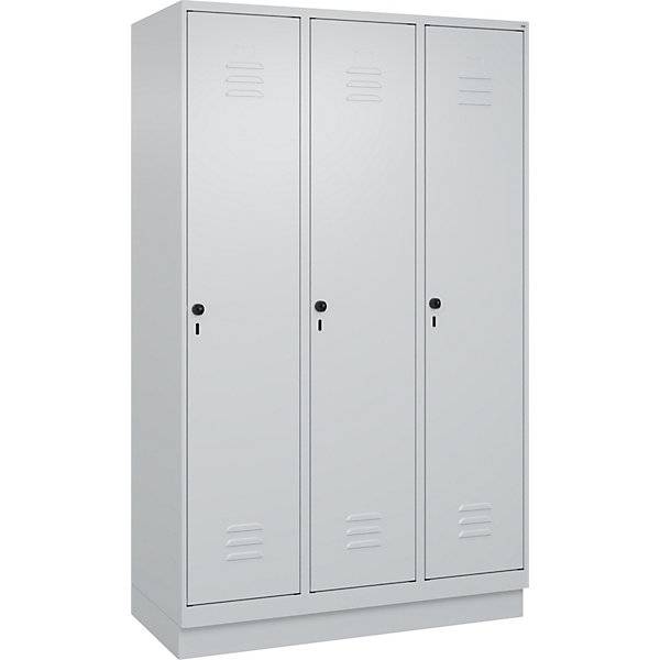 Schwarz-Weiß-Spind Classic PLUS schmal 3 Abteile verkürzte Trennwand mittig lichtgrau B 1200 mm mit-3