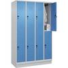 Doppelstock-Spind Classic PLUS 4 Abteile lichtgrau / lichtblau HxB 1950 x 1200 mm mit Bodensockel Drehriegel.