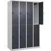 Doppelstock-Spind Classic PLUS 4 Abteile lichtgrau / grau HxB 1850 x 1200 mm mit Bodengleitern Drehriegel.