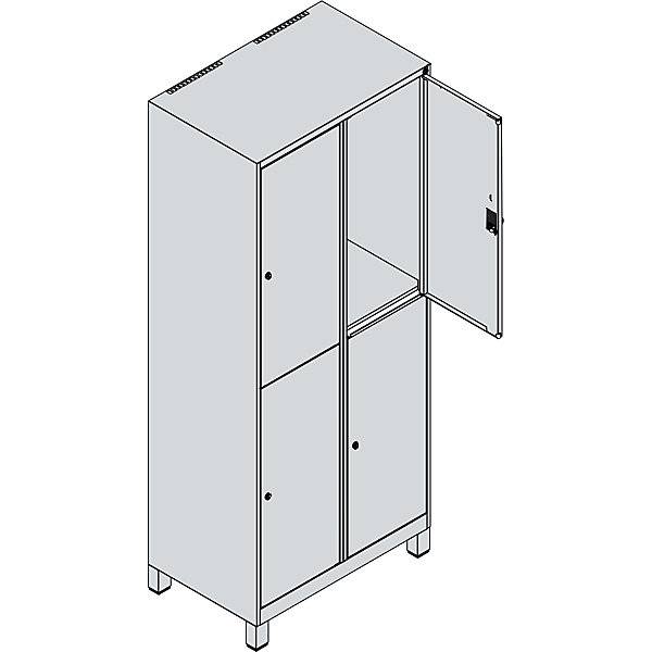 Doppelstock-Spind Classic PLUS 2 Abteile lichtgrau HxB 1950 x 800 mm mit Füßen Drehriegel. C+P Moebelsysteme-1