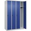 Spind Classic PLUS 4 Abteile lichtgrau / enzianblau B 1200 mm mit Bodengleitern Drehriegel. C+P Moebelsysteme