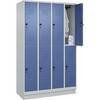 Doppelstock-Spind Classic PLUS 4 Abteile lichtgrau / fernblau HxB 1950 x 1200 mm mit Bodensockel Drehriegel.