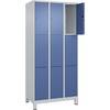 3er-Schließfachschrank Classic PLUS 3 Abteile lichtgrau / fernblau B 900 mm 9 Fächer mit Füßen. C+P 79789749