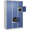 5er-Schließfachschrank Classic PLUS 3 Abteile lichtgrau / fernblau B 1200 mm 15 Fächer mit Bodengleitern.