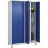 Schwarz-Weiß-Spind Classic PLUS Trennwand mittig 2 Abteile lichtgrau / enzianblau HxB 1950 x 1200 mm mit