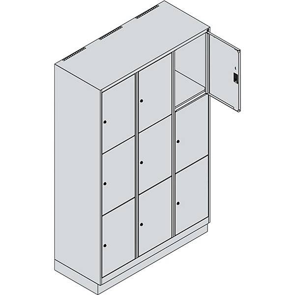 3er-Schließfachschrank Classic PLUS 3 Abteile grau B 1200 mm 9 Fächer mit Bodensockel. C+P Moebelsysteme |-2