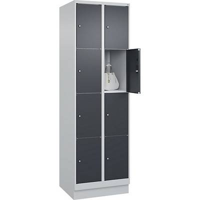 4er-Schließfachschrank Classic PLUS 2 Abteile lichtgrau / grau B 600 mm 8 Fächer mit Bodensockel. C+P-0