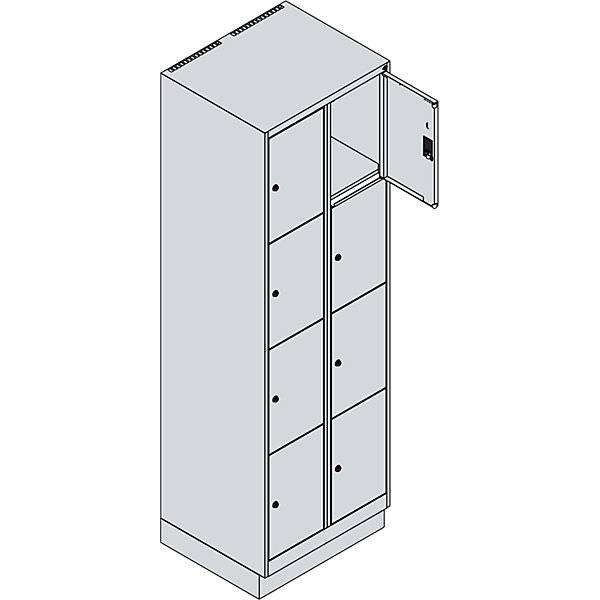 4er-Schließfachschrank Classic PLUS 2 Abteile lichtgrau / grau B 600 mm 8 Fächer mit Bodensockel. C+P-2