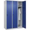 Spind Classic PLUS 3 Abteile lichtgrau / enzianblau B 1200 mm mit Bodengleitern Drehriegel. C+P Moebelsysteme