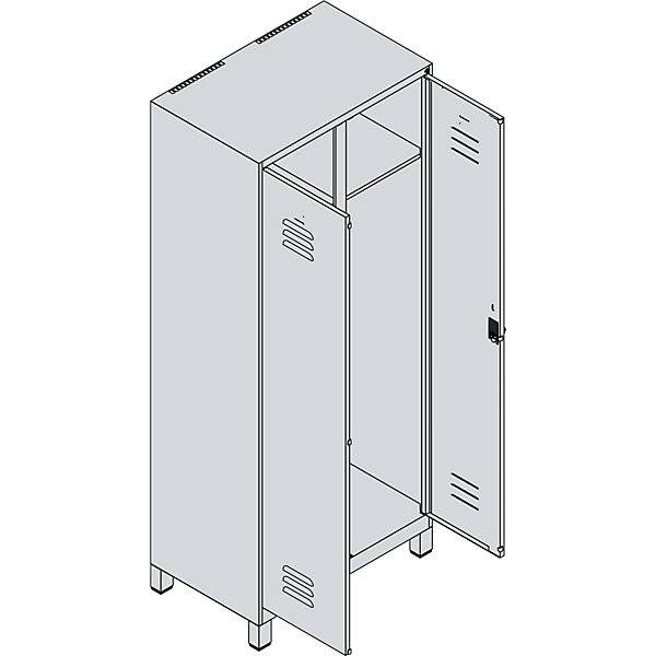 Schwarz-Weiß-Spind Classic PLUS Trennwand mittig 1 Abteil lichtgrau / lichtblau HxB 1950 x 800 mm mit Füßen-1