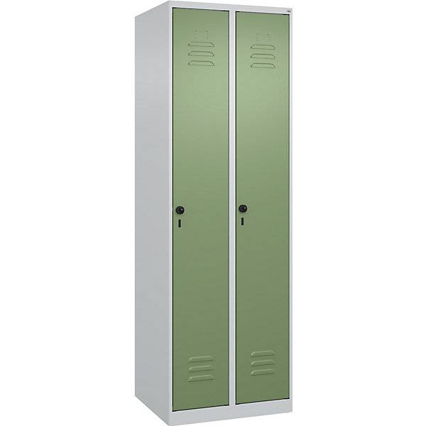 Spind Classic PLUS 2 Abteile lichtgrau / resedagrün B 600 mm mit Bodengleitern Drehriegel. C+P Moebelsysteme-2