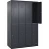 Doppelstock-Spind Classic PLUS 4 Abteile grau HxB 1850 x 1200 mm mit Bodengleitern Zylinderschloss. C+P