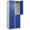Doppelstock-Spind Classic PLUS 2 Abteile lichtgrau / enzianblau HxB 1850 x 800 mm mit Bodengleitern