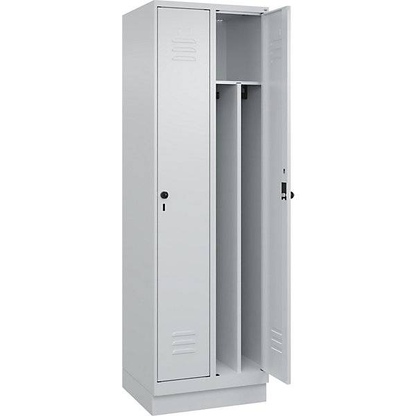 Schwarz-Weiß-Spind Classic PLUS schmal 2 Abteile verkürzte Trennwand mittig lichtgrau B 600 mm mit-0