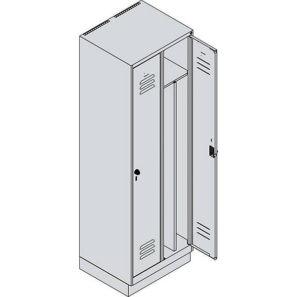 Schwarz-Weiß-Spind Classic PLUS schmal 2 Abteile verkürzte Trennwand mittig lichtgrau B 600 mm mit-1