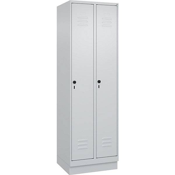 Schwarz-Weiß-Spind Classic PLUS schmal 2 Abteile verkürzte Trennwand mittig lichtgrau B 600 mm mit-2
