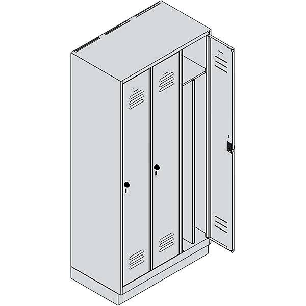Schwarz-Weiß-Spind Classic PLUS schmal 3 Abteile verkürzte Trennwand mittig lichtgrau / lichtblau B 900 mm-1