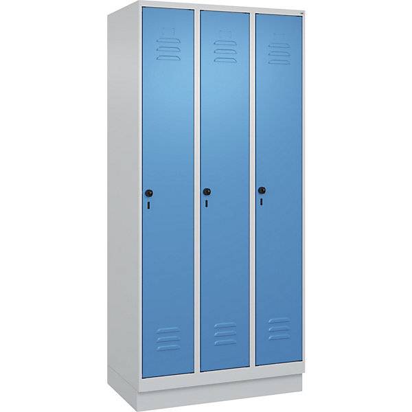 Schwarz-Weiß-Spind Classic PLUS schmal 3 Abteile verkürzte Trennwand mittig lichtgrau / lichtblau B 900 mm-2