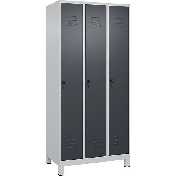 Schwarz-Weiß-Spind Classic PLUS schmal 3 Abteile verkürzte Trennwand mittig lichtgrau / grau B 900 mm mit-2