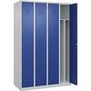 Schwarz-Weiß-Spind Classic PLUS schmal 4 Abteile verkürzte Trennwand mittig lichtgrau / enzianblau B 1200 mm