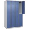 Doppelstock-Spind Classic PLUS 4 Abteile lichtgrau / fernblau HxB 1850 x 1200 mm mit Bodengleitern
