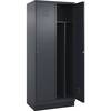 Schwarz-Weiß-Spind Classic PLUS schmal 2 Abteile verkürzte Trennwand mittig grau B 800 mm mit Bodensockel