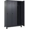 Schwarz-Weiß-Spind Classic PLUS schmal 3 Abteile verkürzte Trennwand mittig grau B 1200 mm mit Füßen