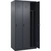Schwarz-Weiß-Spind Classic PLUS schmal 3 Abteile verkürzte Trennwand mittig grau B 900 mm mit Bodengleitern