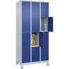 4er-Schließfachschrank Classic PLUS 3 Abteile lichtgrau / enzianblau B 900 mm 12 Fächer mit Füßen. C+P