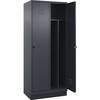Schwarz-Weiß-Spind Classic PLUS schmal 2 Abteile verkürzte Trennwand mittig grau B 800 mm mit Bodensockel