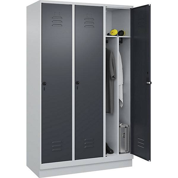 Schwarz-Weiß-Spind Classic PLUS schmal 3 Abteile verkürzte Trennwand mittig lichtgrau / grau B 1200 mm mit-0