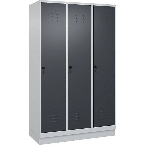 Schwarz-Weiß-Spind Classic PLUS schmal 3 Abteile verkürzte Trennwand mittig lichtgrau / grau B 1200 mm mit-2