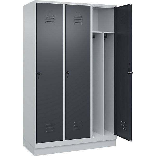 Schwarz-Weiß-Spind Classic PLUS schmal 3 Abteile verkürzte Trennwand mittig lichtgrau / grau B 1200 mm mit-3