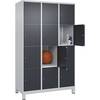 4er-Schließfachschrank Classic PLUS 3 Abteile lichtgrau / grau B 1200 mm 12 Fächer mit Füßen. C+P